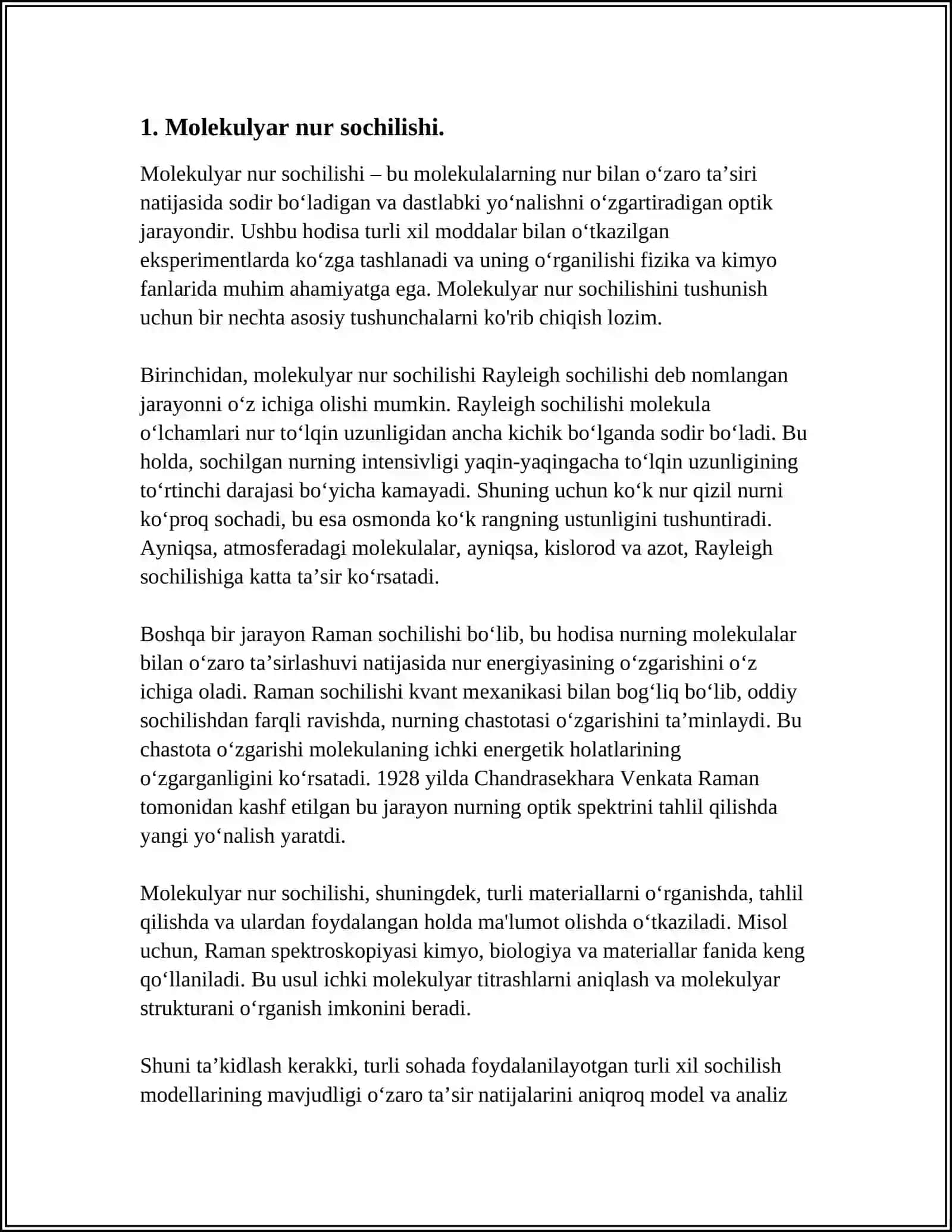 MOLEKULYAR VA KOMBINATSION NUR SOCHILISHINING FIZIKAVIY ASOSLARI 4