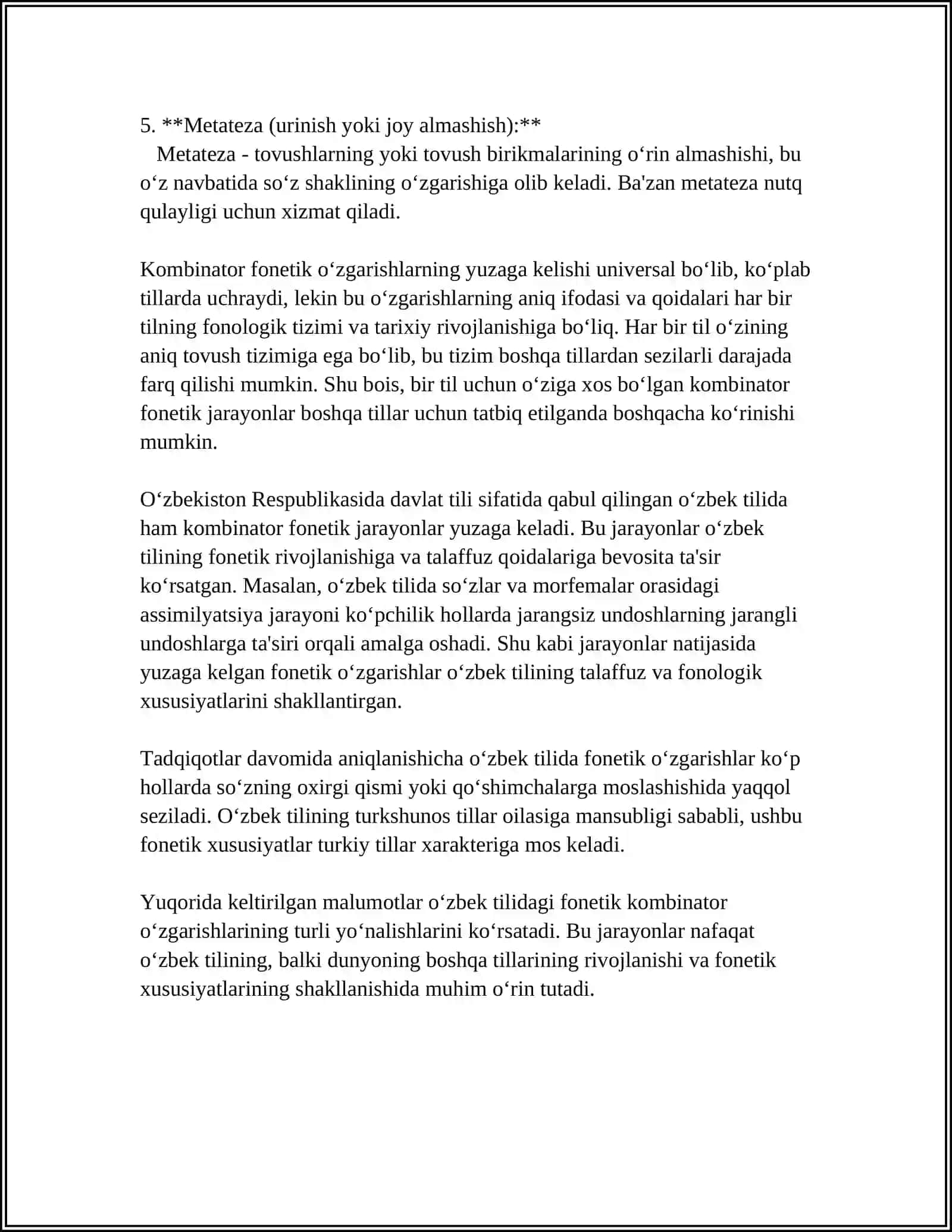 TOVUSHNING NUTQDAGI KOMBINATOR V POZITSION OʻZGARISHLAR XULOSA 4
