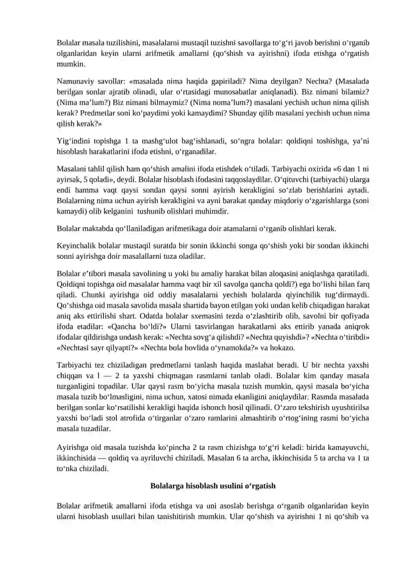 Ma’ruza: Arifmetik Misollarni Yechish Boshlang‘ich Maktabda Matematika Fanini O‘rganishga Tayyorlash 4