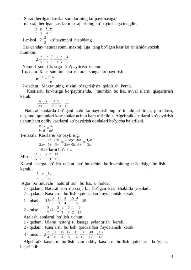 Matematika fanidan bir soatlik dars ishlanmasi 4
