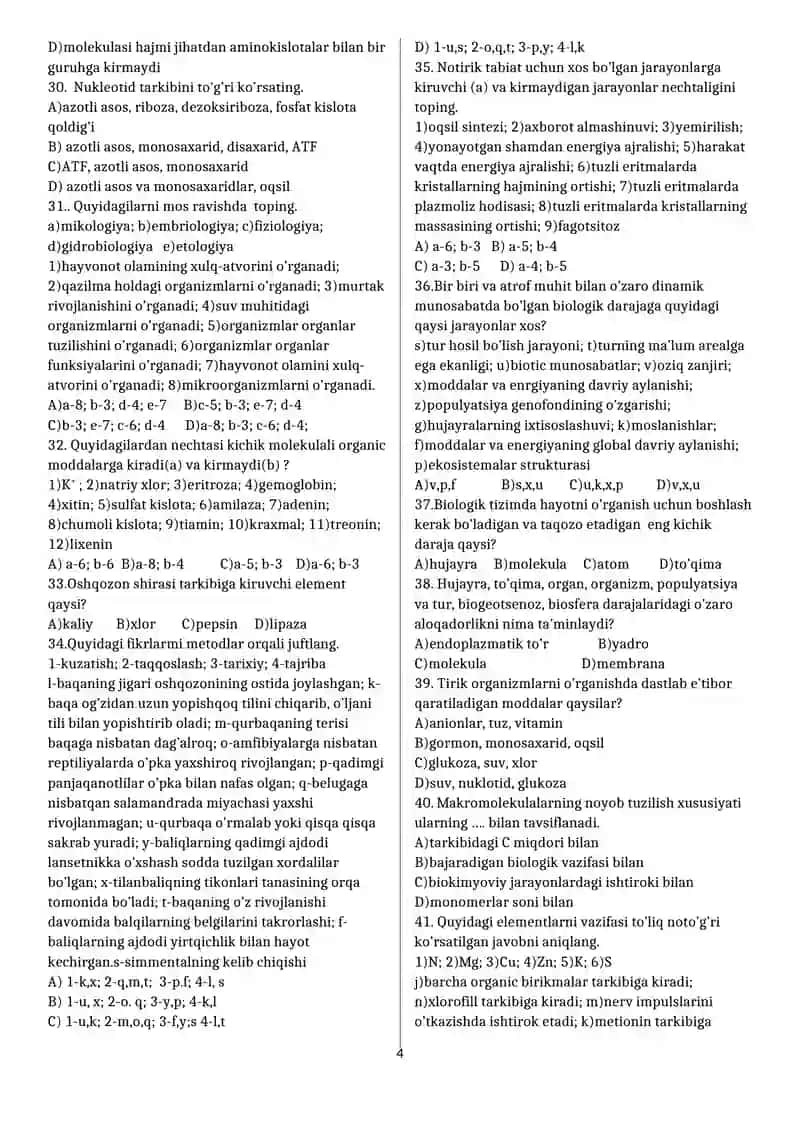 10-SINF biologiya test 4