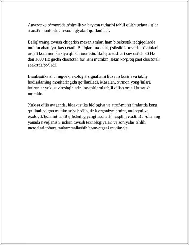 BIOAKUSTIKA FANI TO‘G‘RISIDA TUSHUNCHA. AKUSTIK TA’SUROTLAR, TOVUSH CHIQARADIGAN HAYVONLAR 4