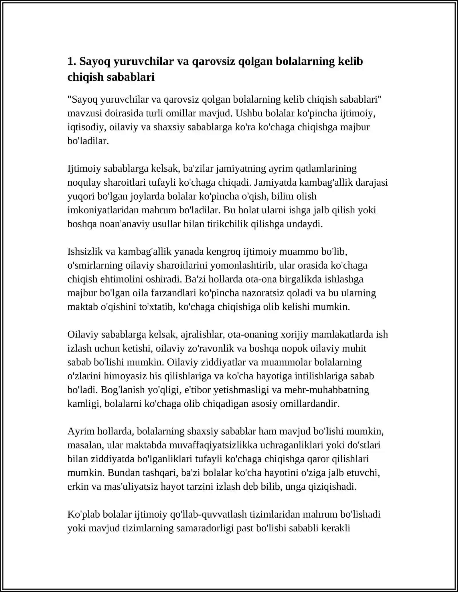SAYOQ YURUVCHILAR VA QAROVSIZ QOLGAN BOLALAR BILAN KOʻCHADAGI IJTIMOIY ISH 4