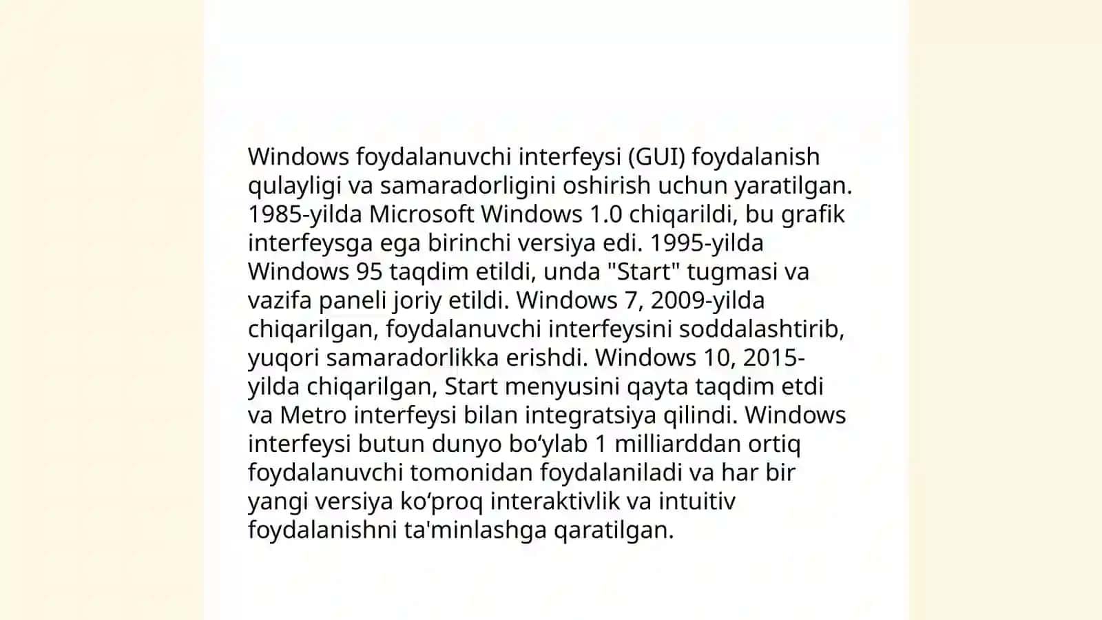 Windows operatsion muhiti, asosiy ma'lumotlar va imkoniyatlar 4
