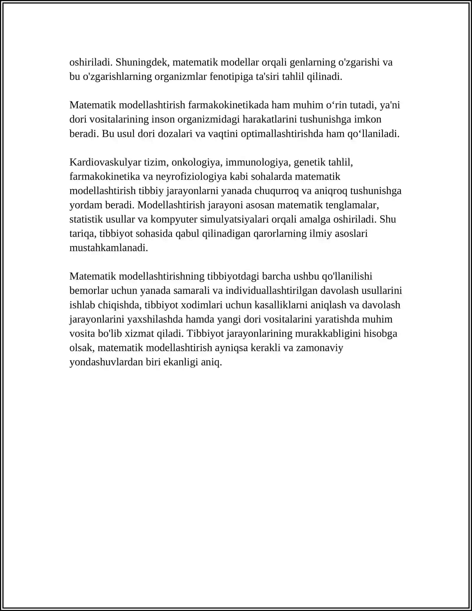 TIBBIYOTDA MATEMATIK MODELLASHTIRISH USLUBLARINI O'RGANISH 4