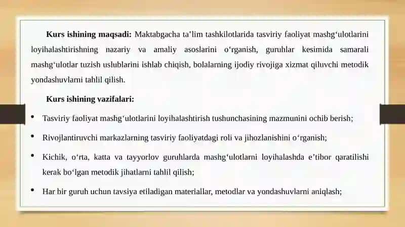 MAKTABGACHATAʼLIMTASHKILOTLARIDA TASVIRIY FAOLIYATMASHGʻULOTLARINIREJALASHTIRISH 4