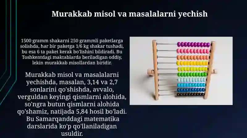 O'nlik kasrlar va ular ustida turli arifmetik amallar bajarish 4