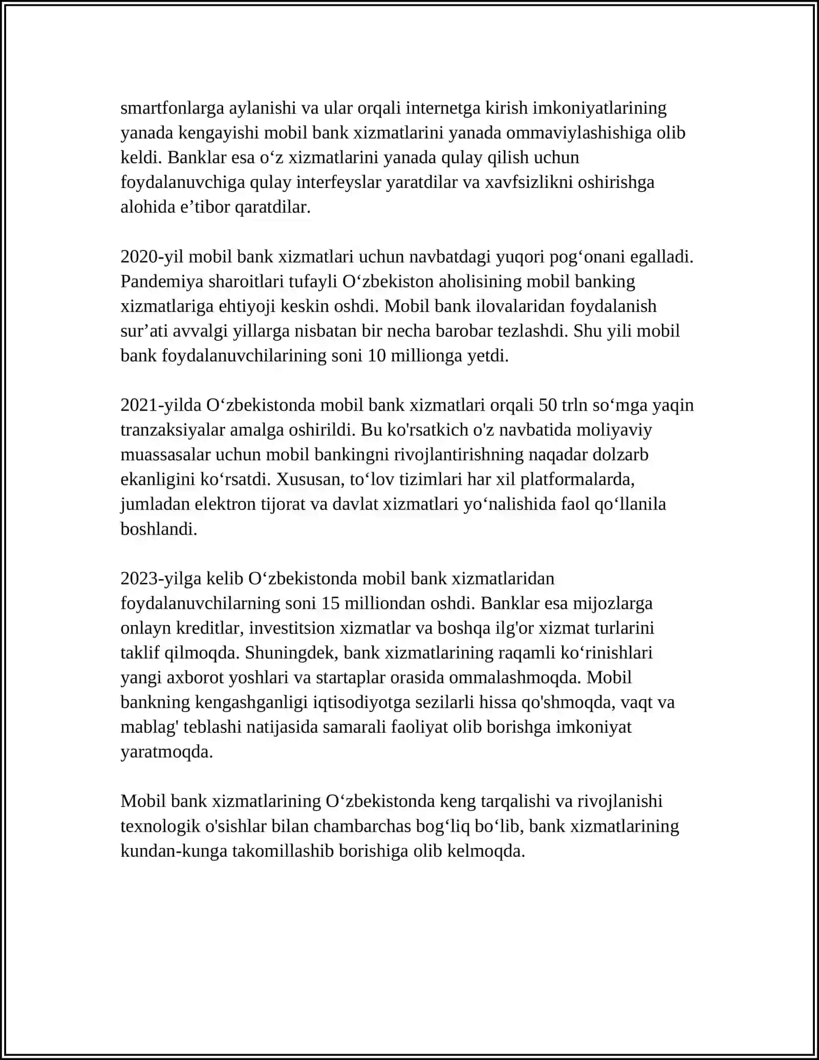 OʻZBEKISTONDA MOBIL BANKNING DASTURINING ROVJLANISHI VA UNING ISTIQBOLLARI 4