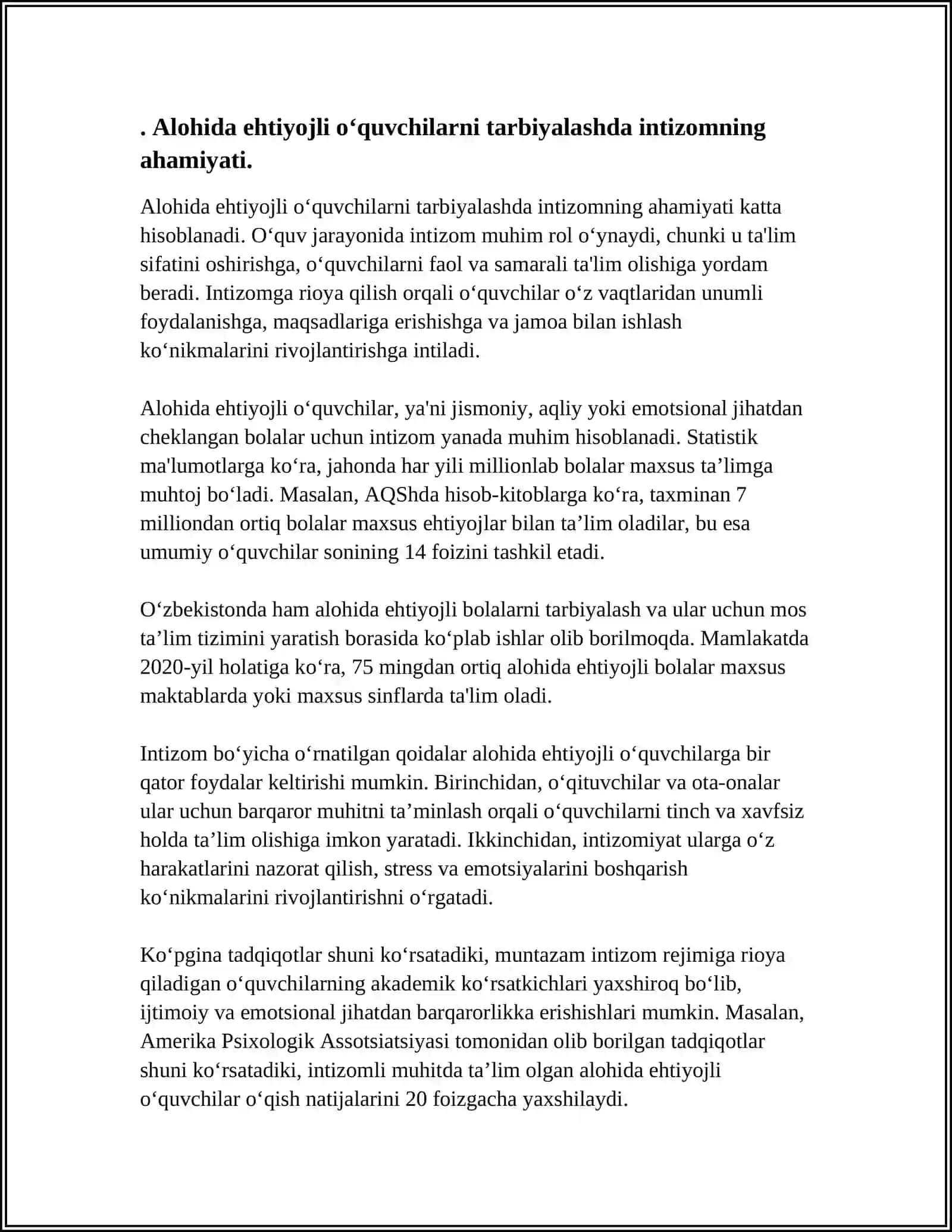 ALOHIDA EHTIYOJLI O‘QUVCHILARDA INTIZOMLILIKNI TARBIYALASHDA GURUH TARBIYACHISINING MAQSADI VA VAZIFALARI 4