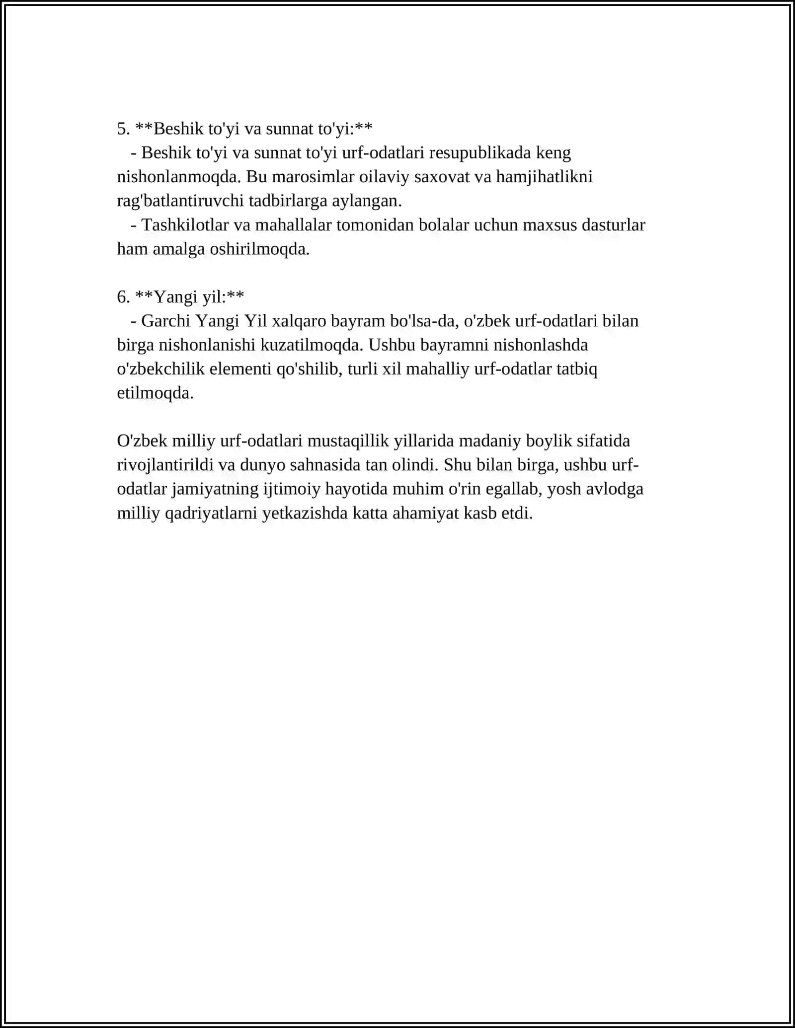 Mustaqil ish - MAVZU MUSTAQILLIK YILLARIDA O'ZBEKISTONDA MILLIY URF-ODATLAR, QADRIYATLAR VA AN'ANALARNING QAYTA TIKLANISHI 4