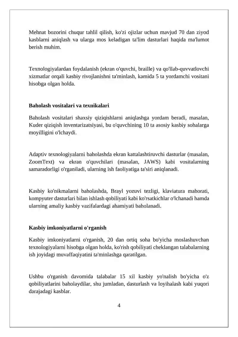 Ko'rish qobiliyati cheklangan o'quvchilar uchun kasbiy yo'nalish 4