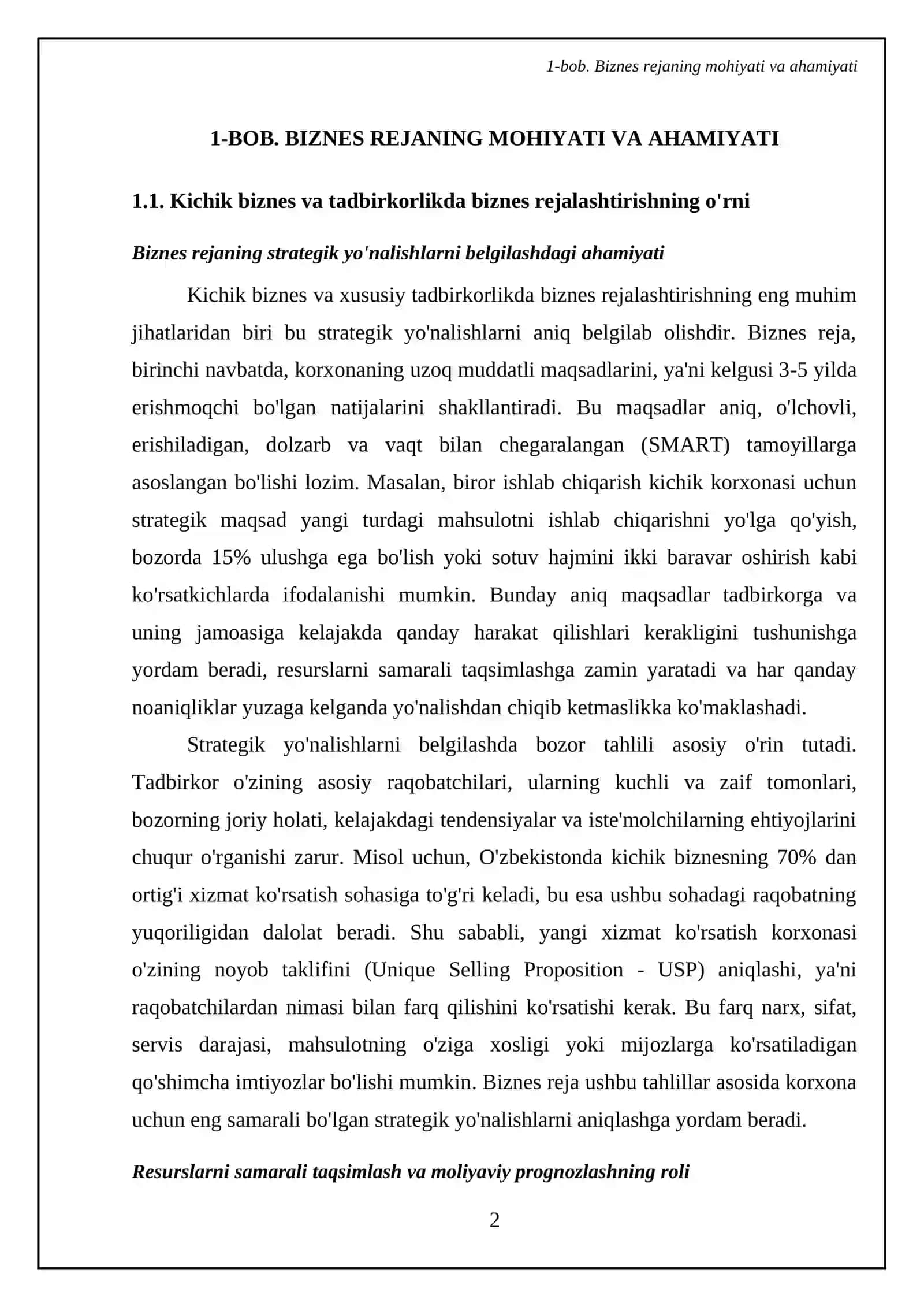 Kichik biznes va xususiy tadbirkorlikda biznes reja tuzish xususiyatlari 4