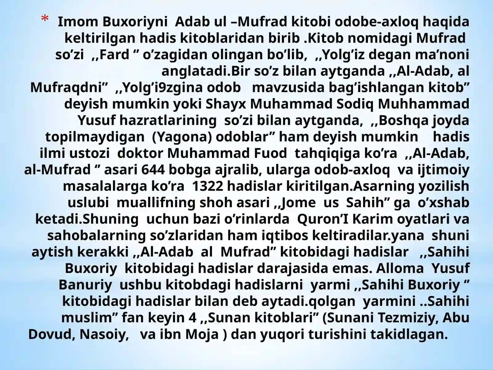Imom al-Buxoriyning ,,Al-Adab  al-Mufrat’’ asari tahlili 4