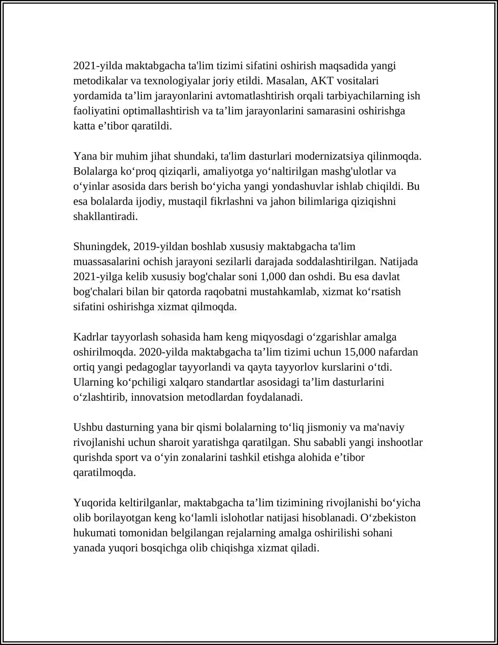 MAKTABGACHA TAʼLIM MUASSASASIDA TAʼLIM VA TARBIYANING OʻRNI 4