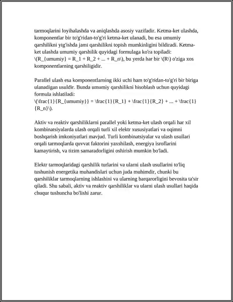 AKTIV VA REAKTIV QARSHILIKLARNI KETMA-KET VA PARALLEL ULASH USULLARI 4