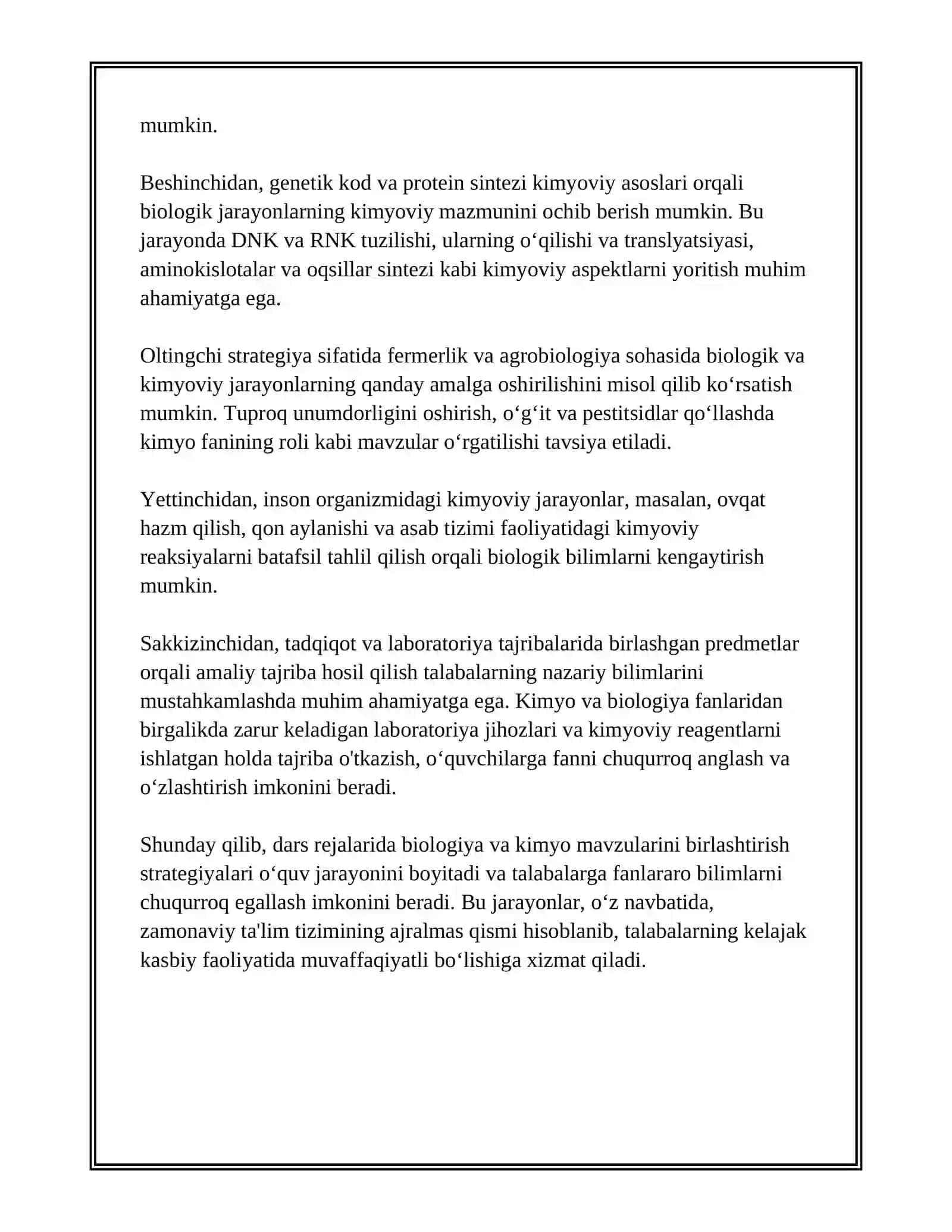 BIOLOGIYANI OʻQITISHDA KIMYO FANI BILAN FANLARARO BOGʻLANISHNI AMALGA OSHIRISH YOʻLLARI 4