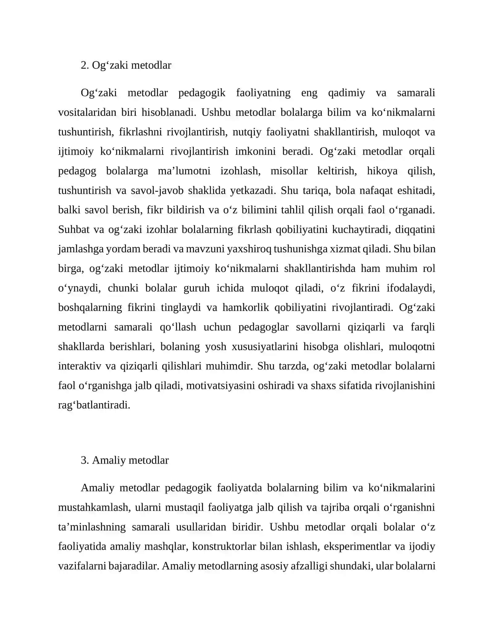Oğzaki metod, suhbat metodi, amaliy va korgazmali metodlardan foydalanish 4
