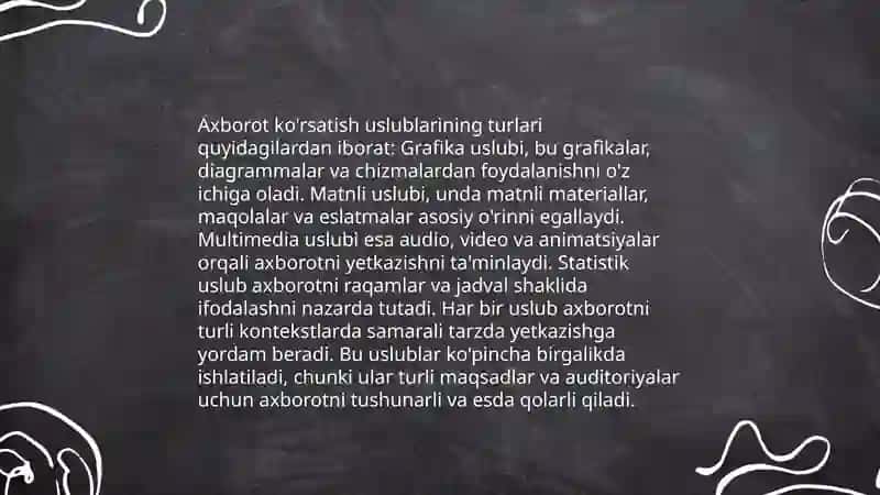 Xizmat zamon axborot mahsuloti va axborot ko'rsatish uslublari 4