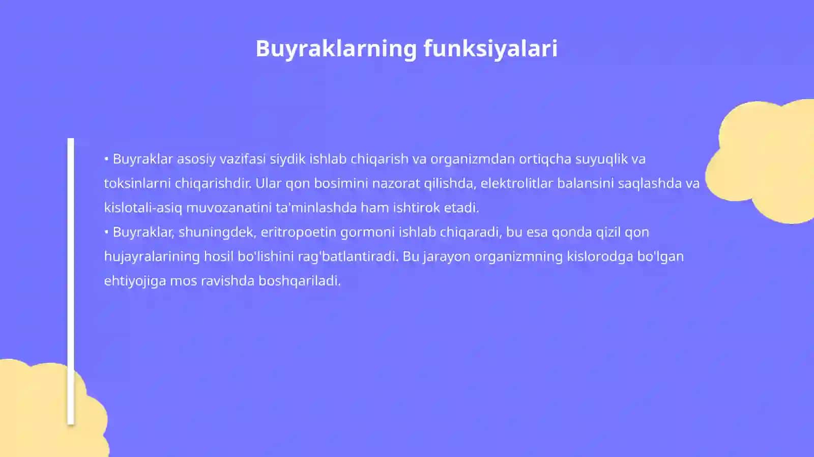 Buyrak. Siydik yoʻllari. Siydik pufagi. Siydik chiqaruv kanali 4