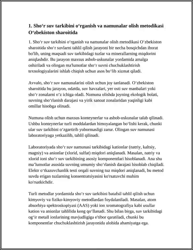 Shoʻr Suv Tarkibini Oʻrganish va Namunalar Olish Metodikasi 4