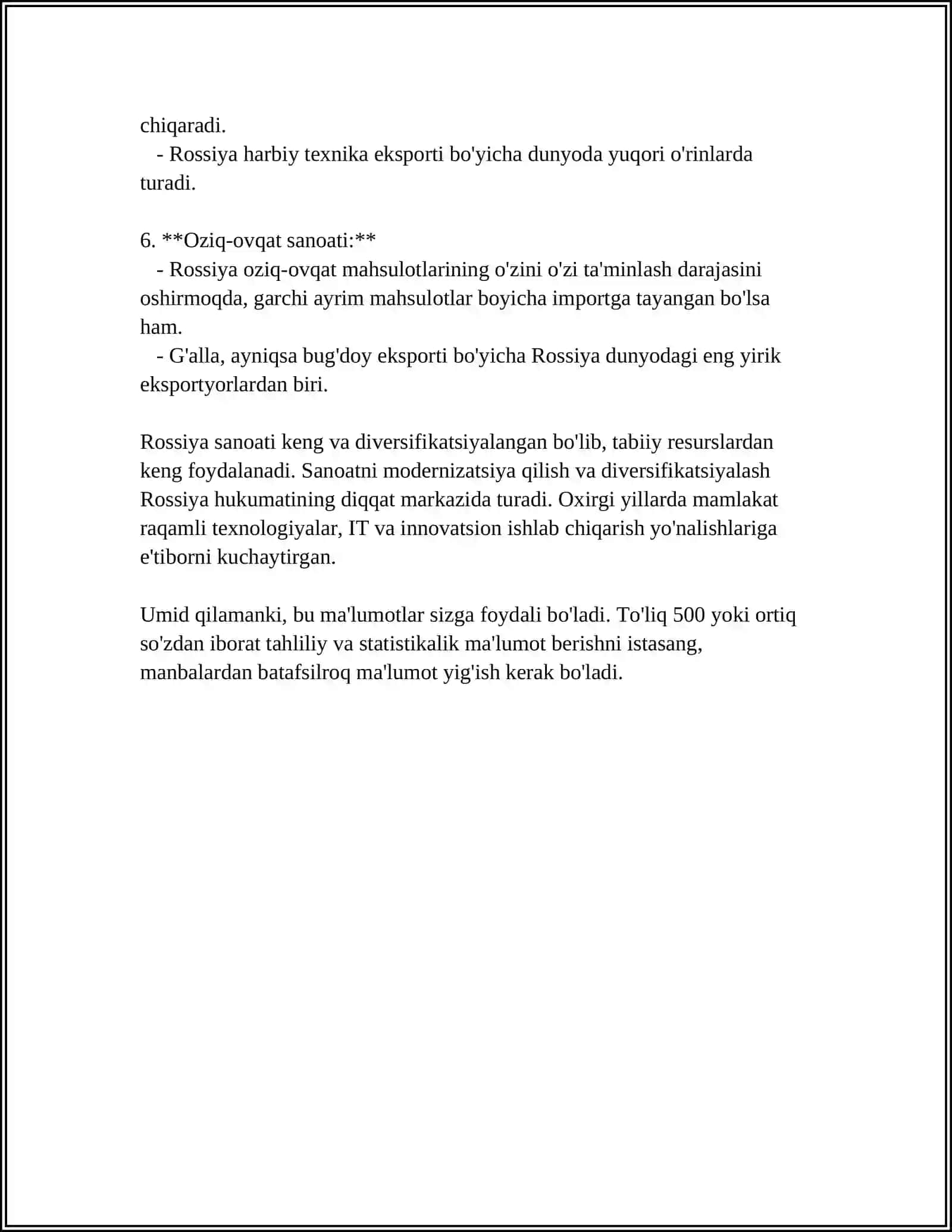 ROSSIYA IQTISODIYOTI HAQIDA MAʼLUMOT 4