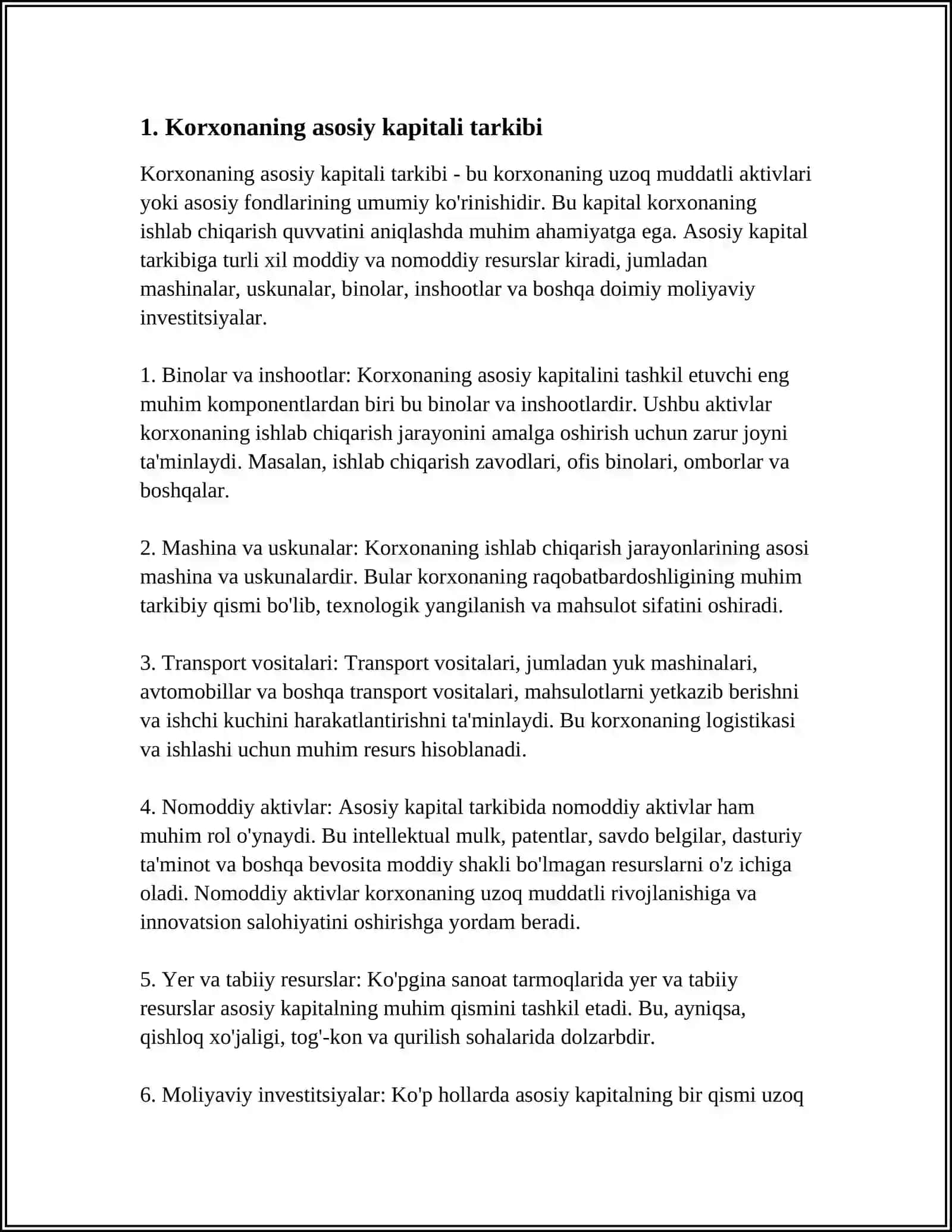 Korxonaning asosiy kapital va ishlab chiqarish quvvati 4