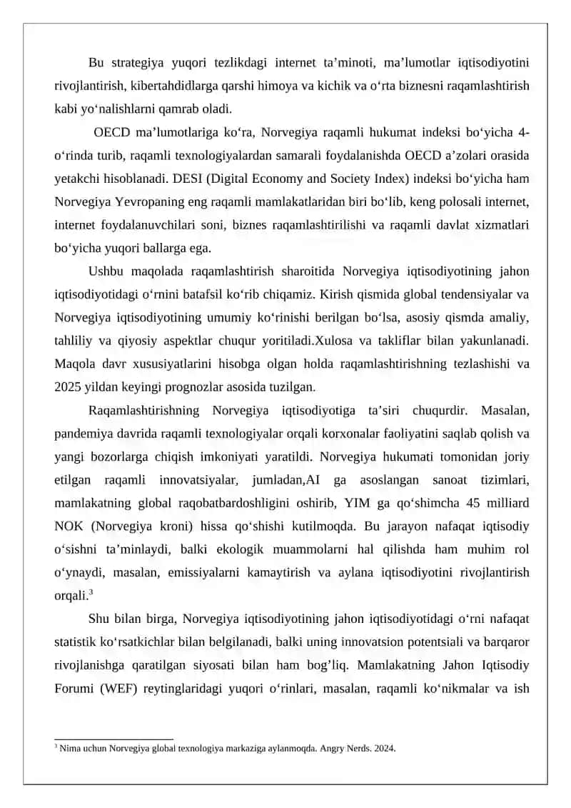Raqamlashtirish sharoitida Norvegiya mamlakatining jahon iqtisodiyotida tutgan o’rni maqola 4