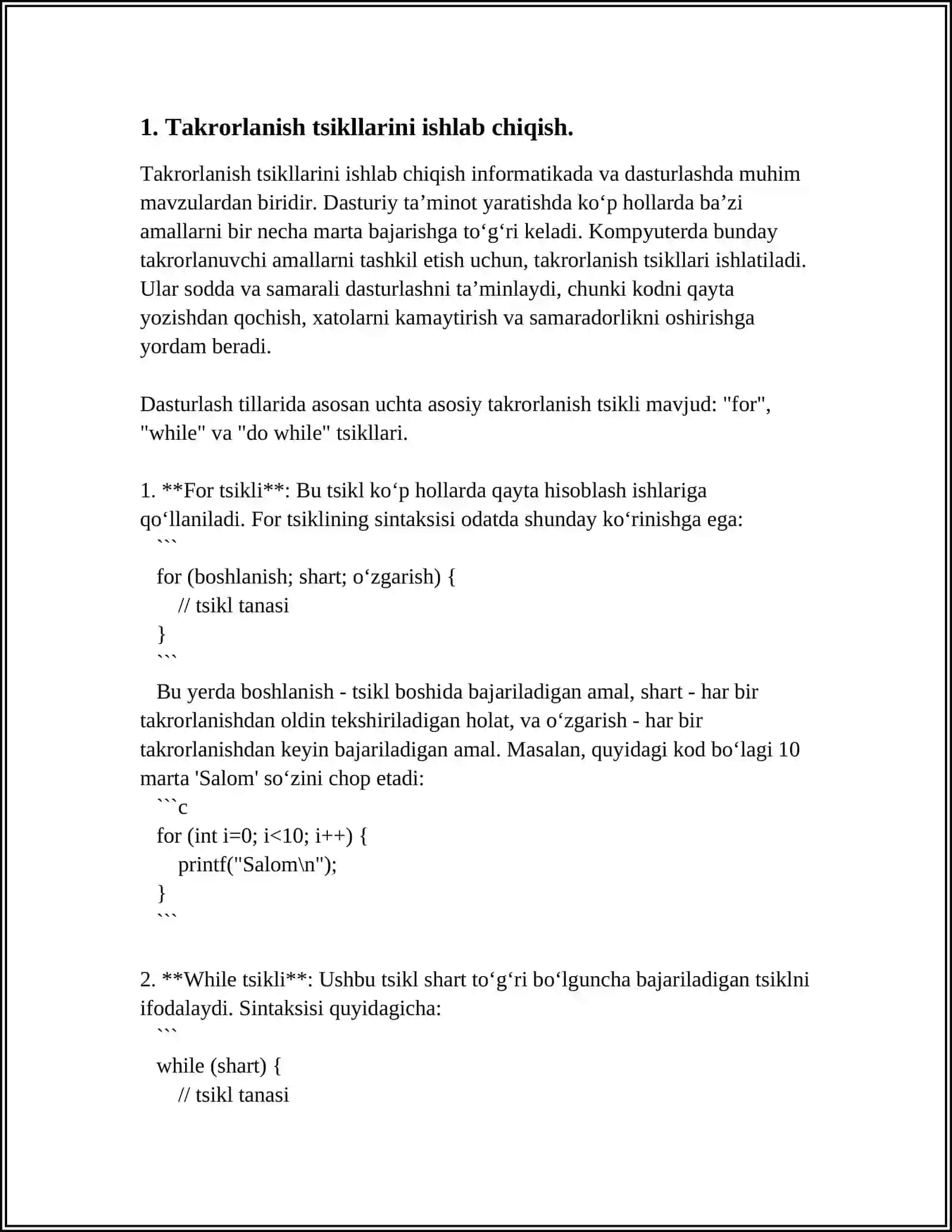 TARMOQLANUVCHI JARAYONLARNI TASHKIL ETISH (ALGORITM VA DASTUR) 4