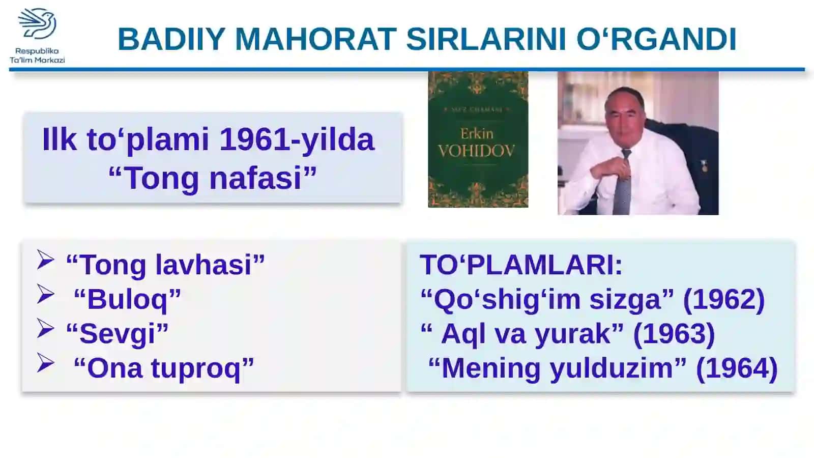 5-SINF ADABIYOT  ERKIN VOHIDOVNING HAYOTI VA IJODI. “NIDO” DOSTONI 4