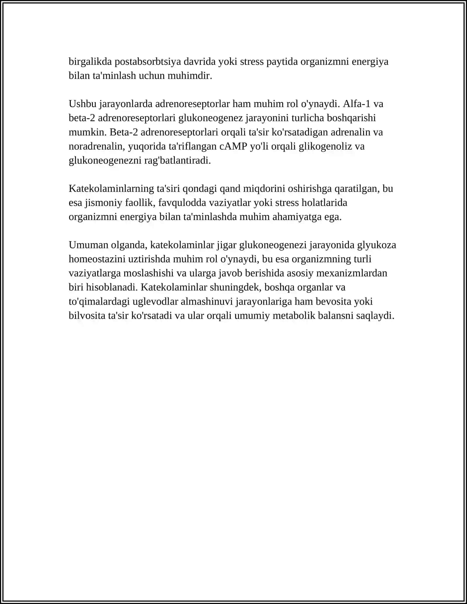 KATEXOLAMINLAR VA GLYUKOKORLIKOIDLARNING UGLEVODLAR ALMASHINUVIGA TA 'SIRI 4