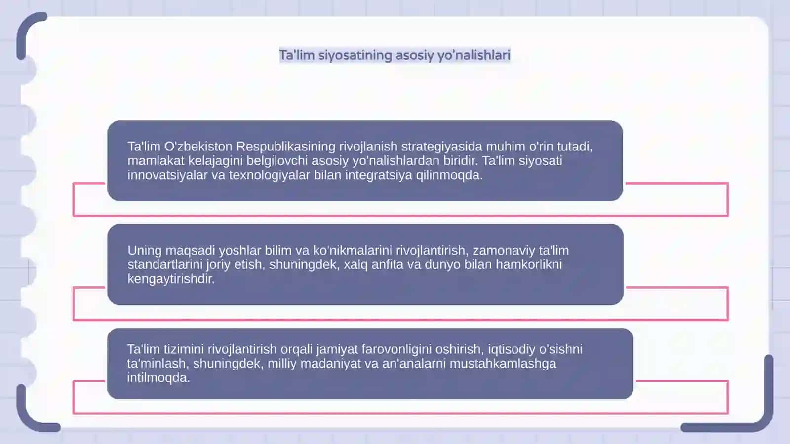 Ta'lim-O'zbekiston Respublikasi rivojlanishining ustuvor yo'nalishi sifatida 4