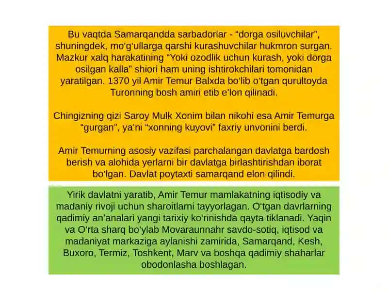 Amir Temur va uning davrida amalga oshirilgan buniyodkorlik ishlari 4