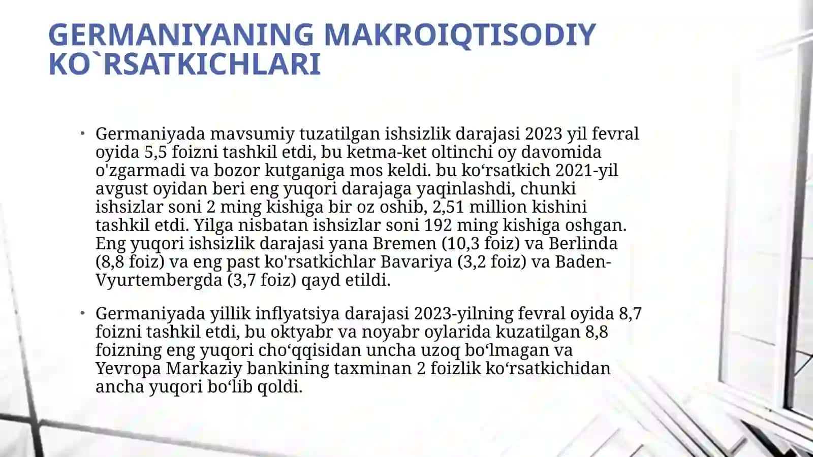GERMANIYANING MAKROIQTISODIY KO`RSATKICHLARI TAHLILI 4