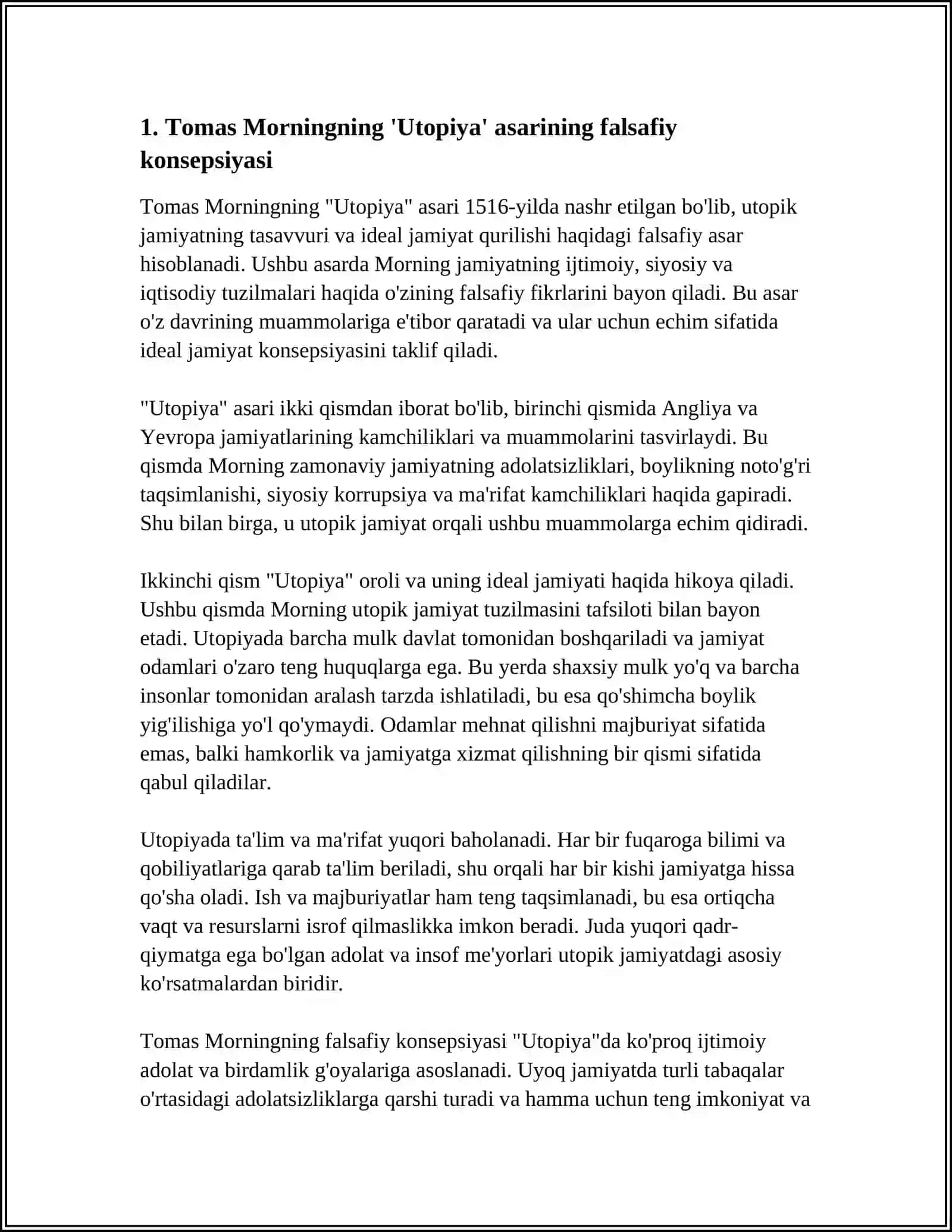 TOMAS MORNING "UTOPIYA" ASARI FALSAFIY TAHLILI 4