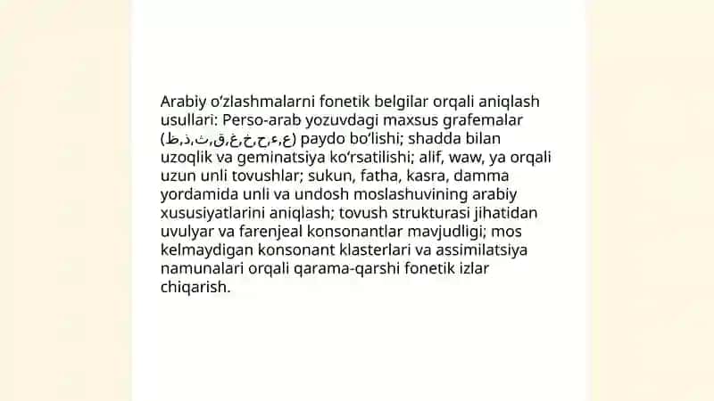Eski oʻzbek yozuvidagi matn tarkibidan arabiy oʻzlashmalarni aniqlash usullari 4