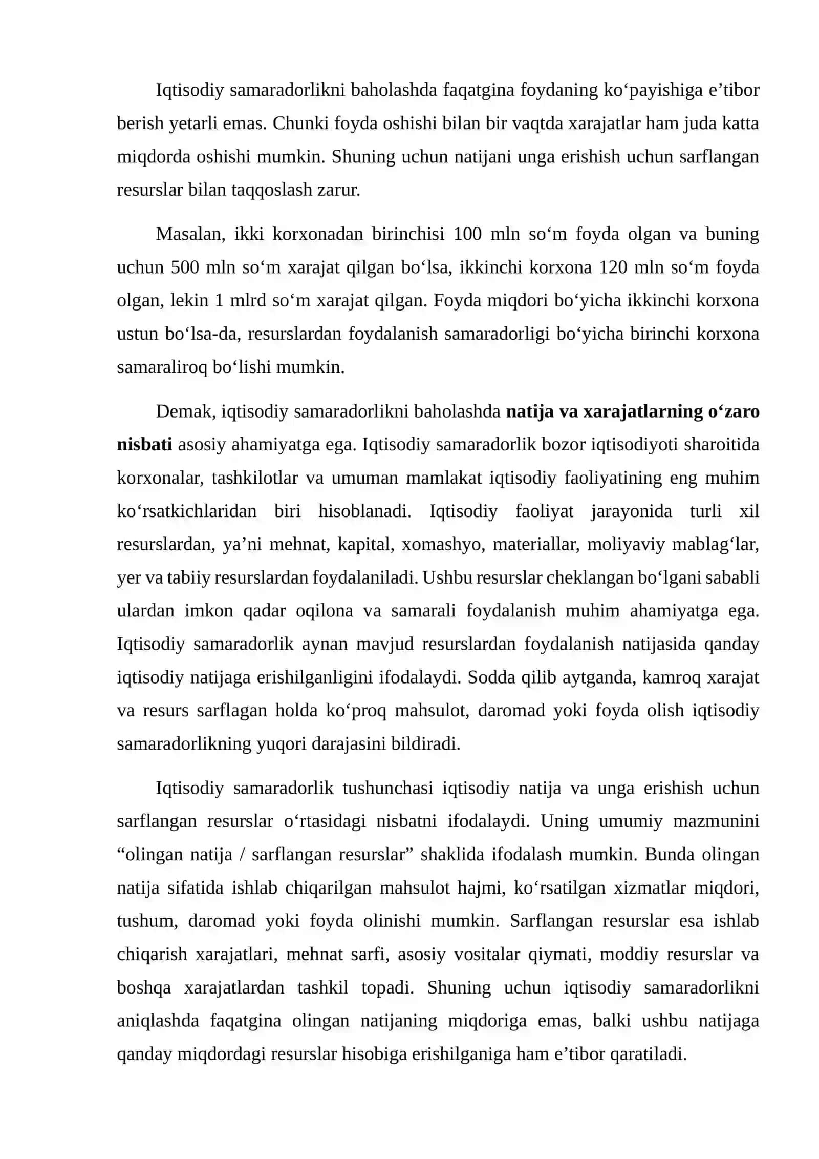 IQTISODIY SAMARADORLIKNI TAHLIL QILISH MEZONLARI VA KO‘RSATKICHLARI 4