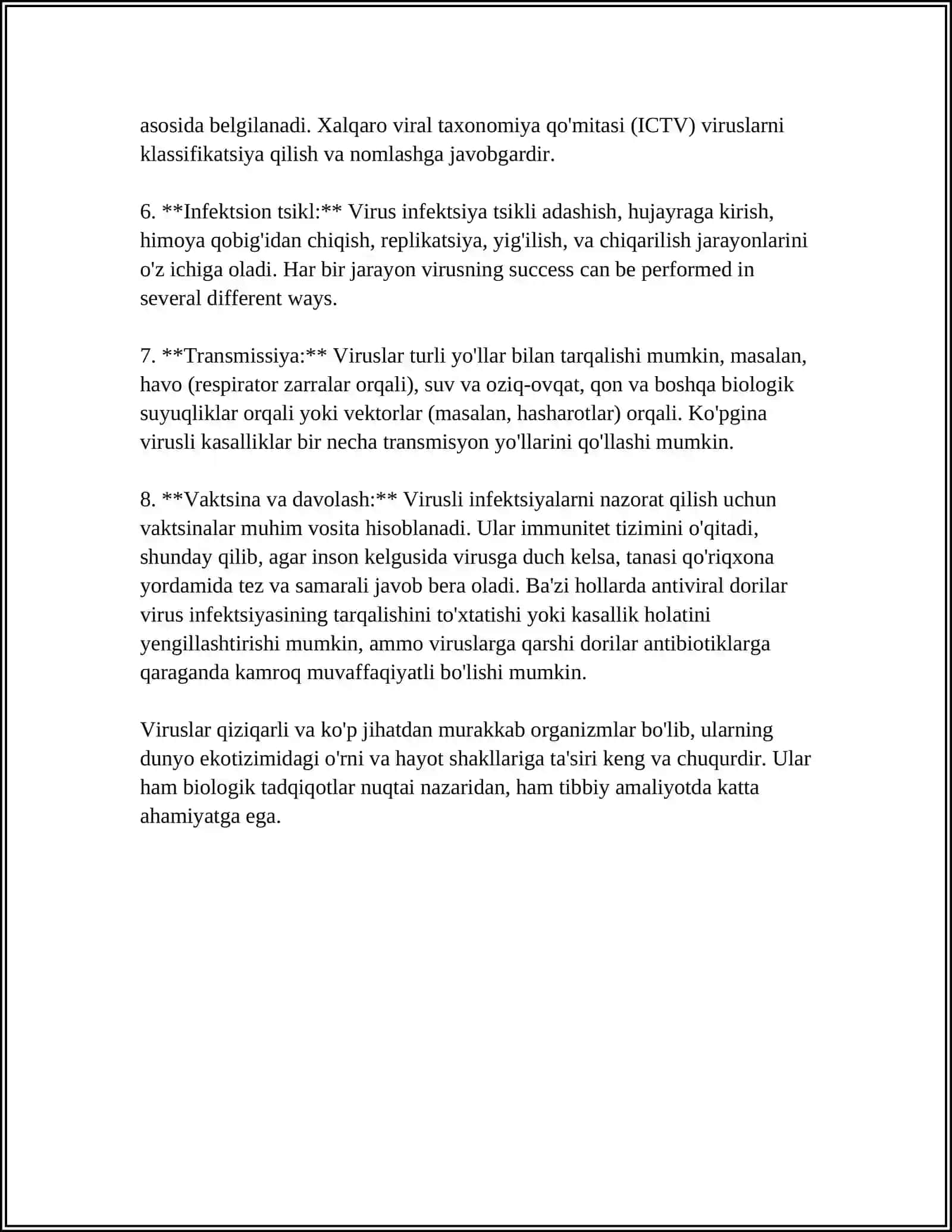 VIRUSLAR. PRO-EUKARIOT XUJAYRALAR. ULARNING O'ZIGA XOS UMUMIY TUZILISHI VA FARQLARI. EUKARIOT XUJAYRALARNING ULTRASTRUKTURAVIY TUZILISHI 4