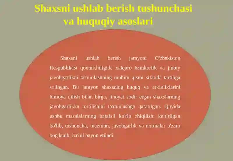 SHAXSNI JINOIY JAVOBGARLIKKA TORTISH YOKI HUKMNI IJRO ETISH UCHUN USHLAB BERISH TARTIBI 4