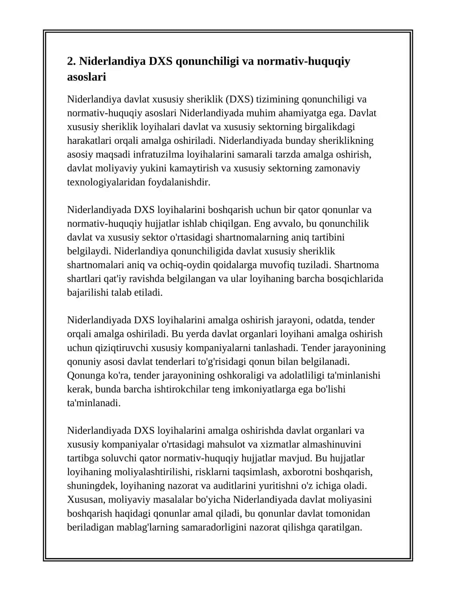 NIDERLANDIYA DAVLAT XUSUSIY SHERIKLIK TIZIMI 4
