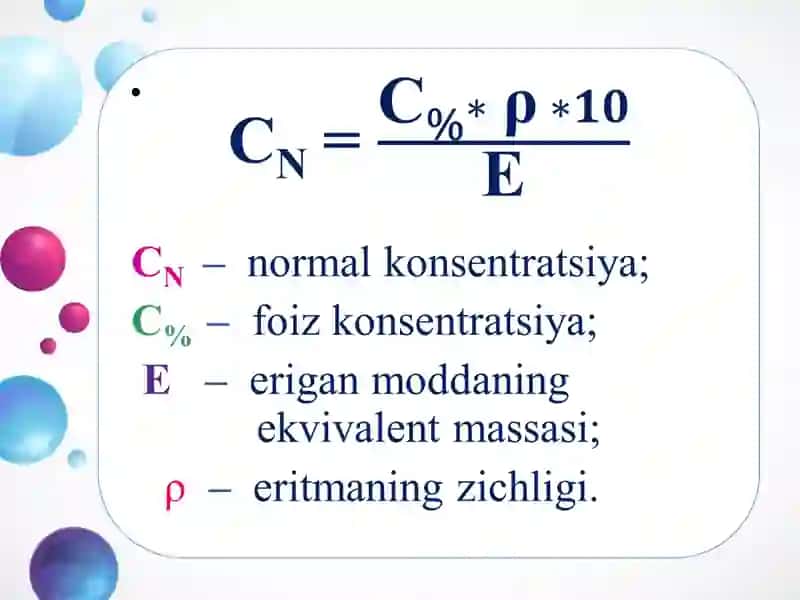 Foiz va normal konsentratsiya oʻrtasidagi bogʻlanish 4