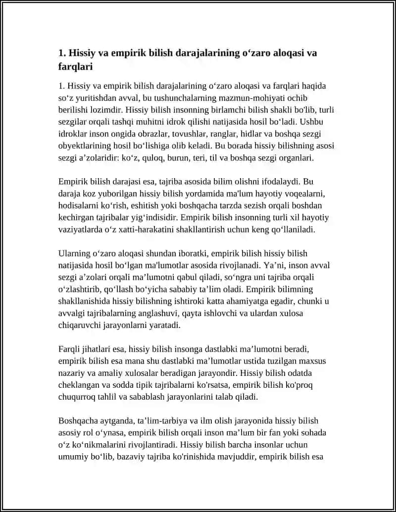 HISSIY,EMPIRIK,NAZARIY, MANTIQIY,INTUITIV,BILISH DARAJALARINING OʻZARO ALOQASI VA FARQI 4