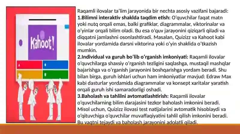 Quizizz, Edraw max, Kahoot kabi ilovalardan talim sohasida foydalanish 4