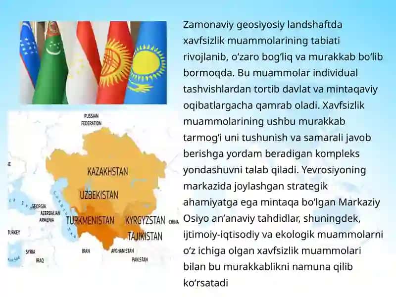 O’zbekitonning Markaziy Osiyodagi tinchlik va barqarorlikni ta’minlashdagi o’rni 4