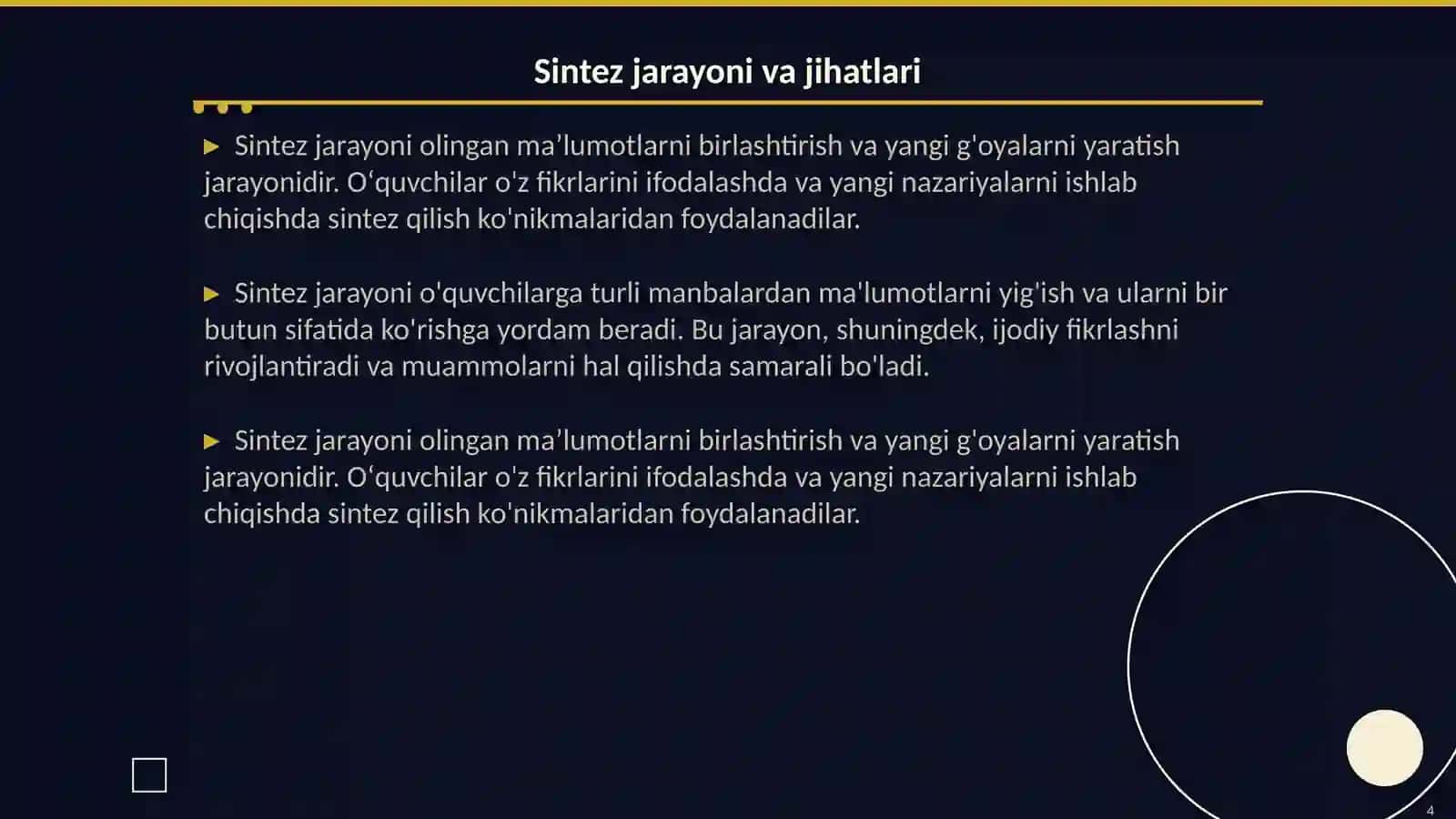 Oʻquvchilar olingan maʼlumotlarni analiz va sintezlash faoliyati 4