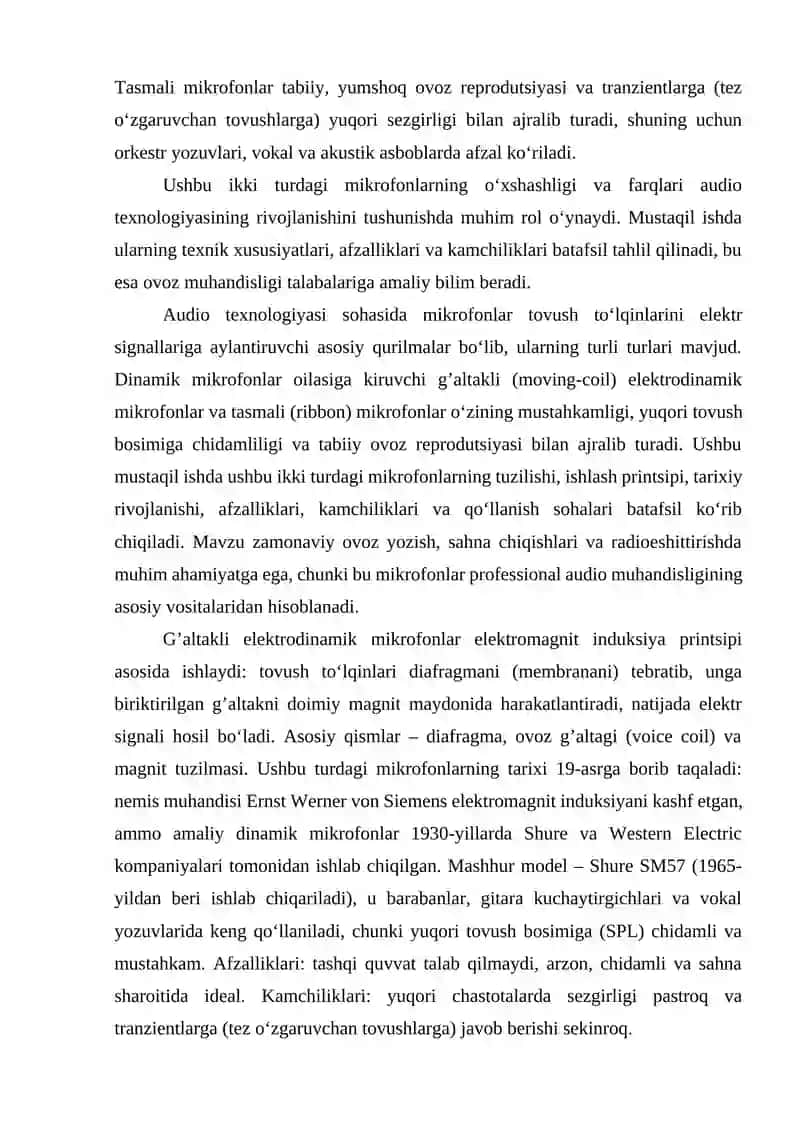 Gʼaltakli elektrodinamik mikrofonlar. Tasmali mikrofonlar 4