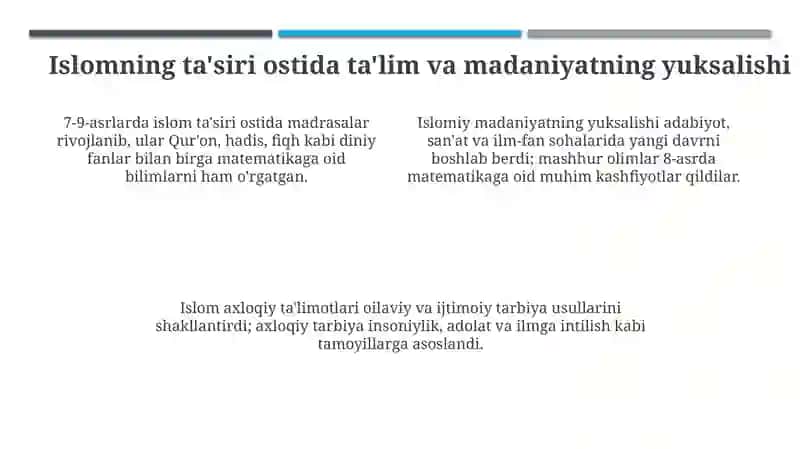 VIIasrdan IXasrning birinchi yarmigacha Oʻrta Osiyo ta'limi 4