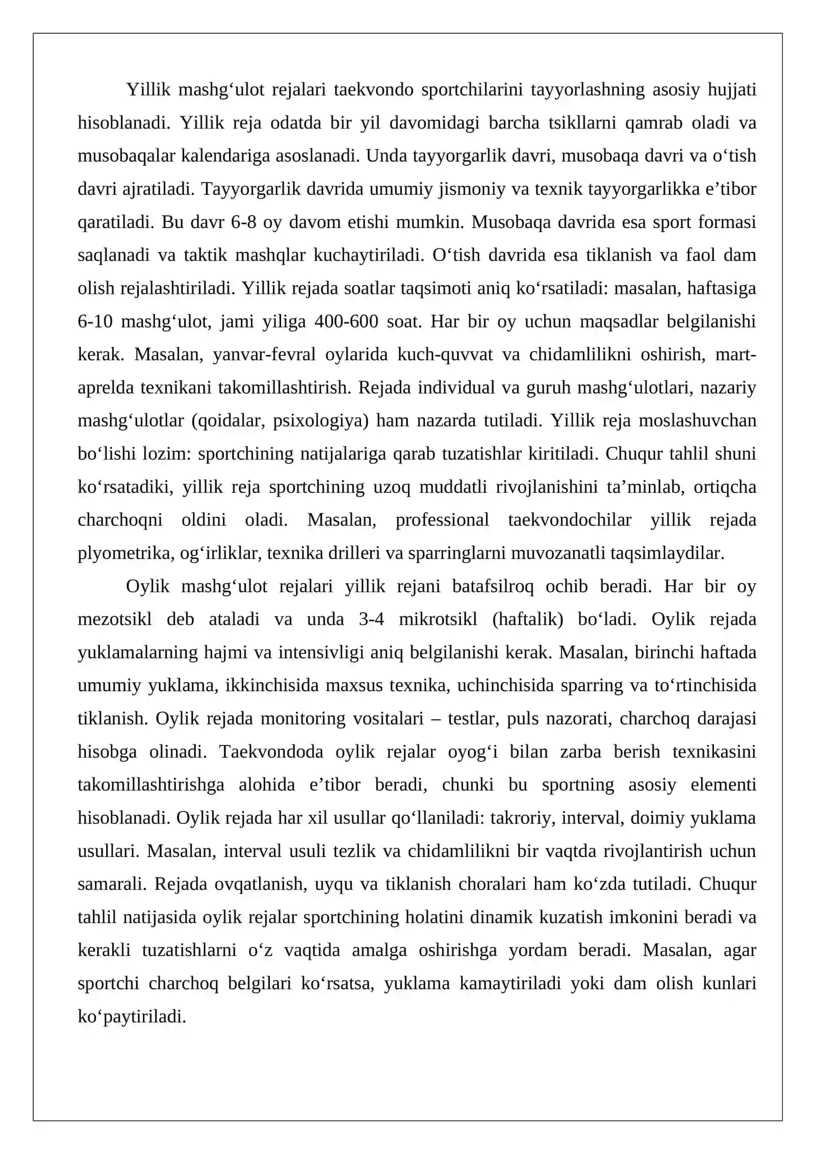 Mashg‘ulotlar rejasi Taekvondo 4