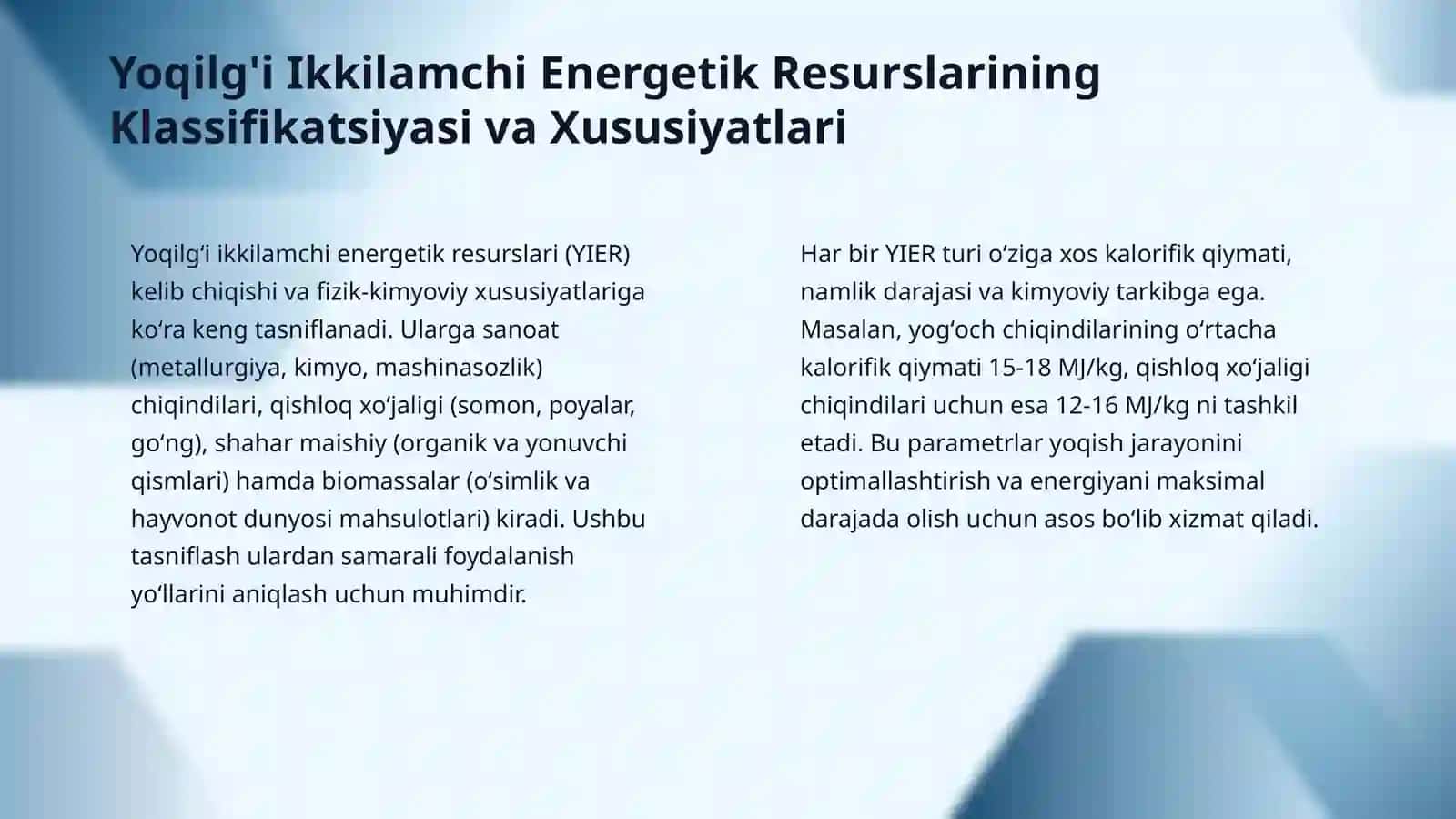 Yoqilgʻi ikkilamchi energetik resurslarini yoqish. Issiqlik ikkilamchi energiya resurslarini utilizatsiyalash tizimlarining termodinamik tahlili. 4