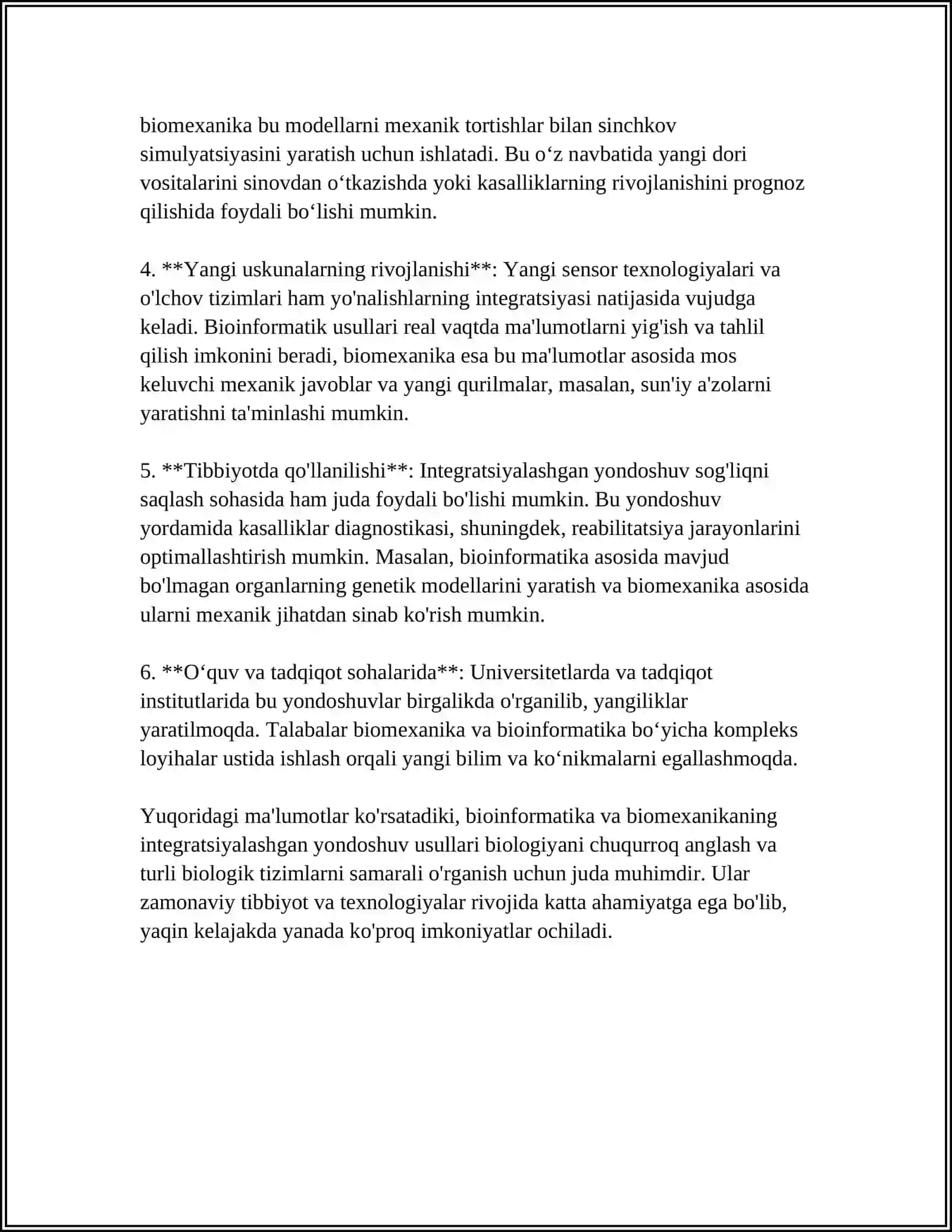 BIOINFORMATIKA VA BIOMEXANIKA FANIDAN. HAYOT FAOLIYATI JARAYONLARIDA BIOINFORMATIKANI OPTIMALLASHTITISH OMILI. “AKUSTIKANING ASOSLARI, ESHITISH BIOFIZIKASI" MAVZUSIDA MUSTAQIL ISH 4