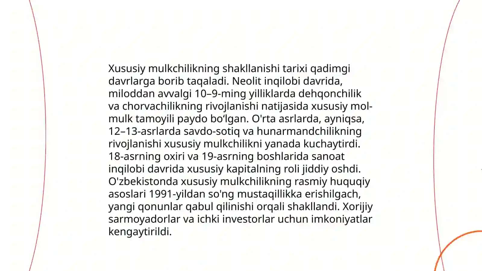Iqtisodiy islohotlar, xususiy mulkchilikning shakllanishi. O'zbekistonda bozor munosabatlarining rivojlanishi 4